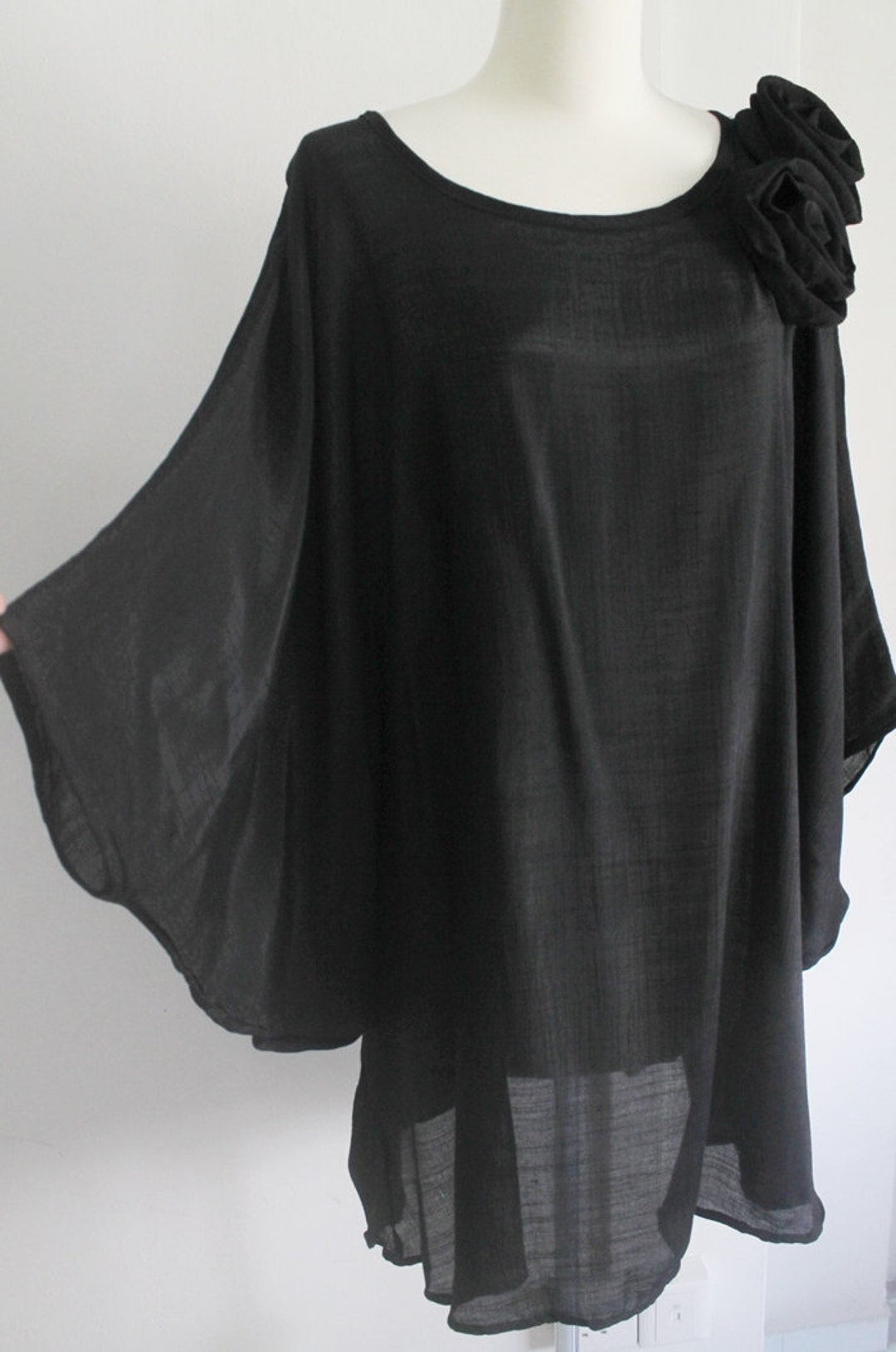 Plus Size M L XL 1X 2X Black Lightweight Cotton Top Poncho - Etsy