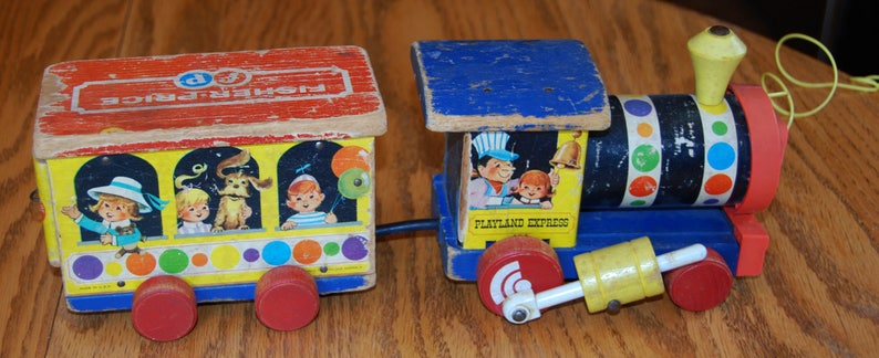 vintage fisher price wooden train