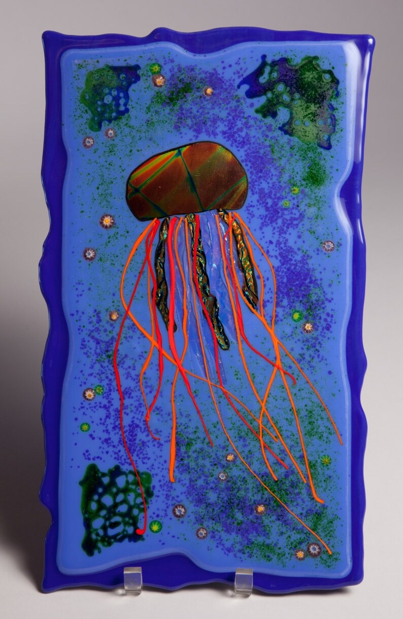 Fused glass jellyfish wall art panel Ocean Delight Etsy.de