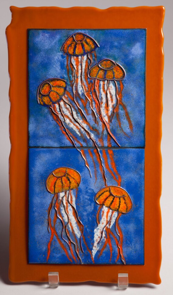 Fused Glass and Copper Enamel Wall Art Panel Floating Etsy