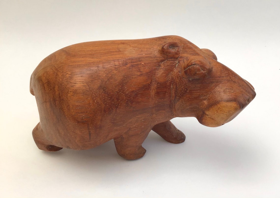House Hippo. Hand Carved Wooden Hippopotamus Figurine Etsy