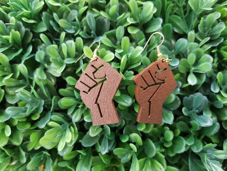 4 colors Black Power Fist Hand-Painted Wooden Earrings