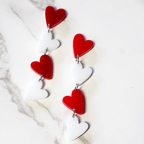 Pendientes de corazón escalonados / Día de San Valentín / Pendientes del Día de San Valentín / Pendientes cortados con láser