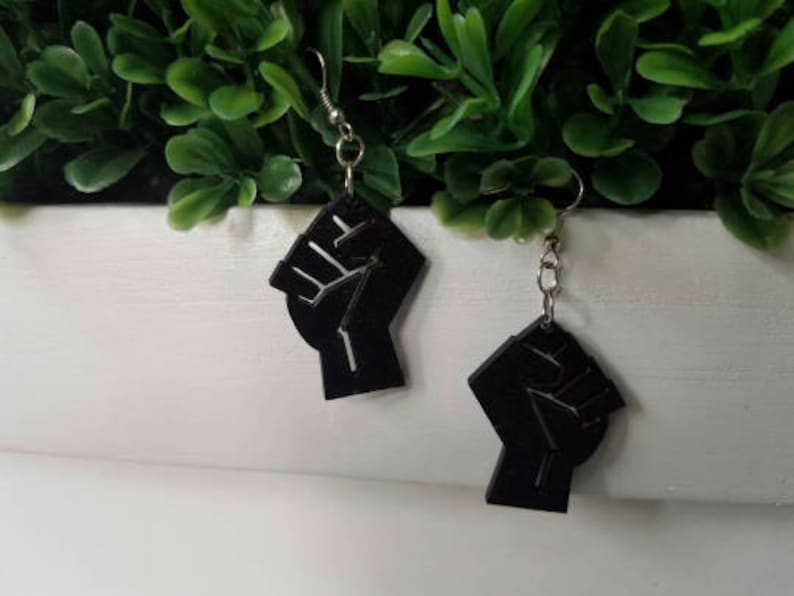 4 colors Black Power Fist Hand-Painted Wooden Earrings
