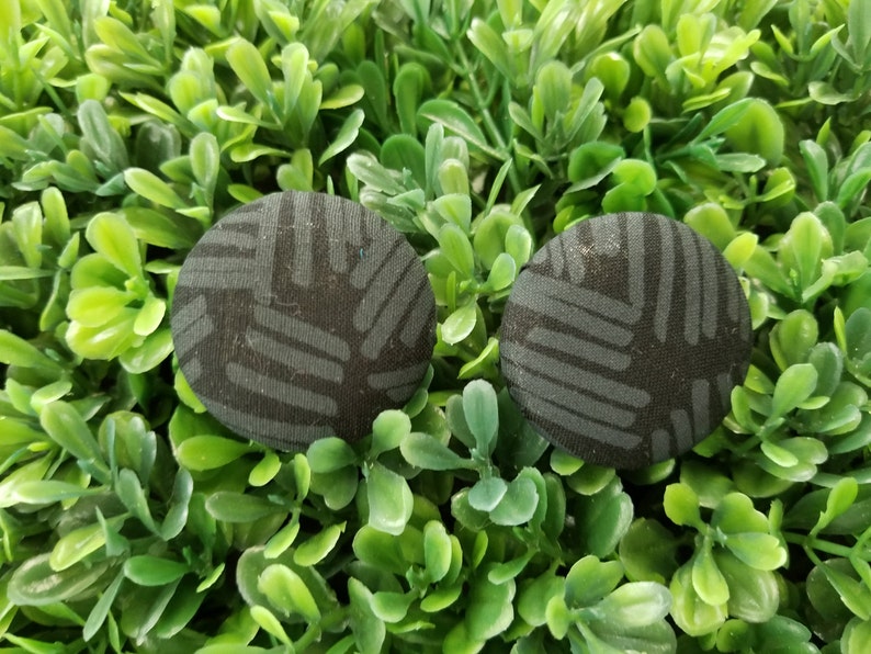 Handmade Fabric Button Earrings Black Patches