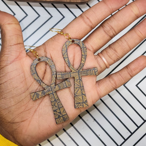 Pendientes Ankh impresos / Mes de la Historia Negra / Black Lives Matter / Juneteenth / Pendientes cortados con láser
