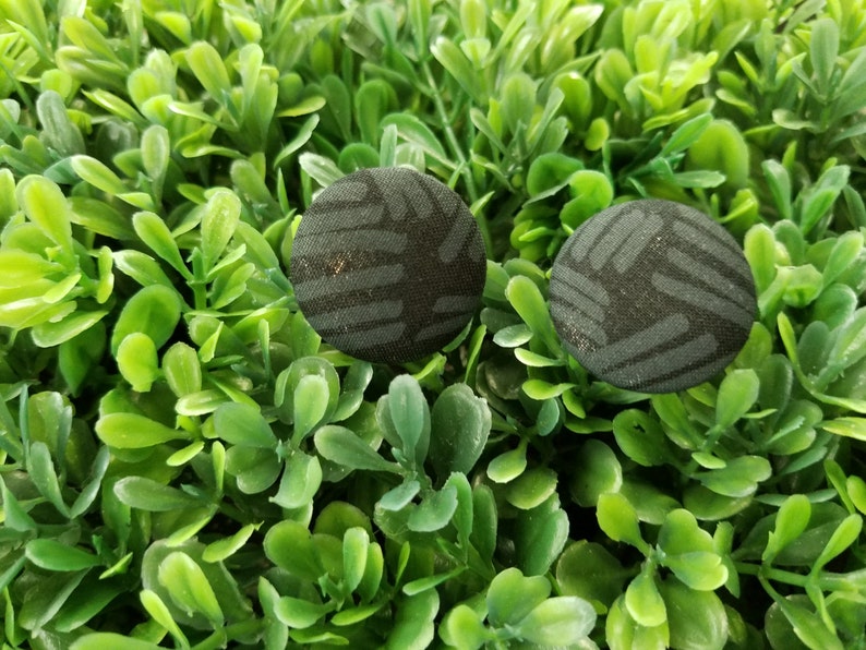 Handmade Fabric Button Earrings Black Patches