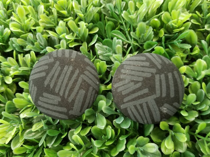 Handmade Fabric Button Earrings Black Patches