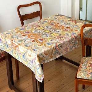 ART-DECO TABLECLOTH organic cotton, Picnic Blanket, Beach Towel braun yellow multicolored 39x52" 100x132cm