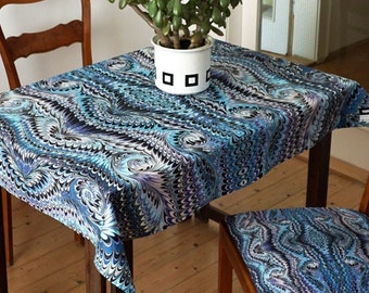 ART-DECO TABLECLOTH organic cotton Picnic Blanket, Beach Towel blue turquoise white black 102x132cm 40x52"