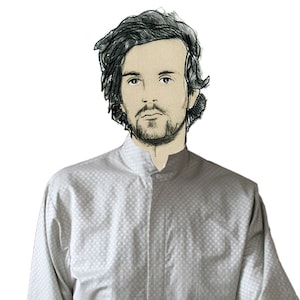 SHIRT with stand-up collar, screen print + concealed closure
