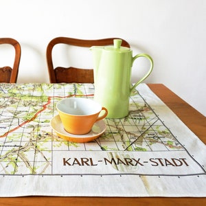 KARL-MARX-STADT Tischdecke Picknickdecke Strandtuch, Stadtplan 1960er Jahre, quadratisch