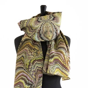 ART-DECO SCARVES Silk Cotton marbling green purple violet