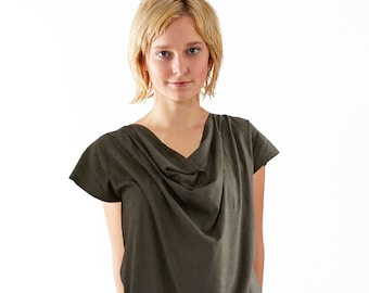 T-SHIRT with WATERFALL COLLAR in various colors