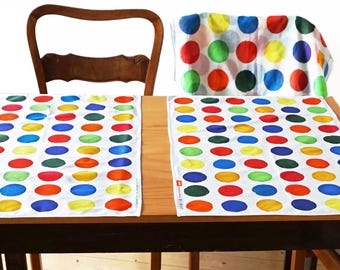 TABLE RUNNER place mat with hand painted dots, organic cotton