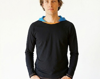 Personalized Men's Hoodie T-Shirt | Men's Shirt with Hood | Custom Color Selection | Colored Hood & Stitching