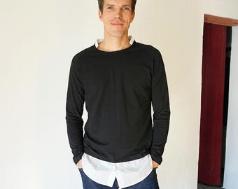 MEN RAGLAN SHIRT with stand-up collar, Cotton jersey and woven fabric