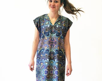 ART-DECO DRESS tunic with belt, marbling