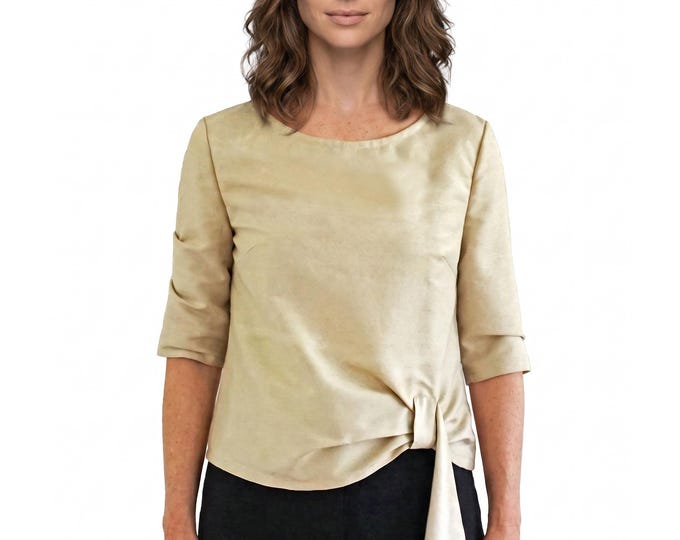 Featured listing image: Women’s blouse with side draping and half-length sleeves - pleats details