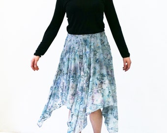 SILK VELVET BURNOUT skirt in blue and red