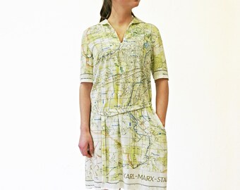 KARL-MARX-STADT dress with sailor collar, G.D.R. map 1960s