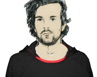 BLACK HOOD T-SHIRT with red stitches and red neck piping
