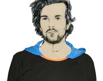 BLACK MEN T-SHIRT blue hood, orange stitches