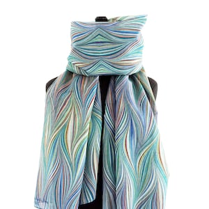 ART-DECO SCARVES cotton silk marbling light-blue multicolored