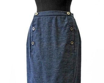 Women DOUBLE ROW SKIRT wool in blue with lining