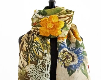 PLANTS scarf hand drawing, Lavender Ginkgo Sage Mistletoe Ivy Thyme St. John's wort Valerian Camomile Arnica Marigold