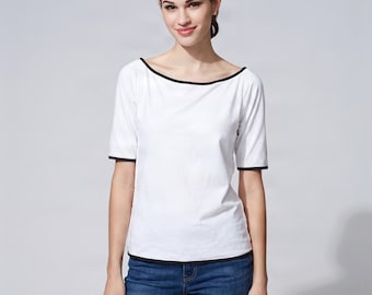 Women's shirt with longer short sleeves and a wide neckline