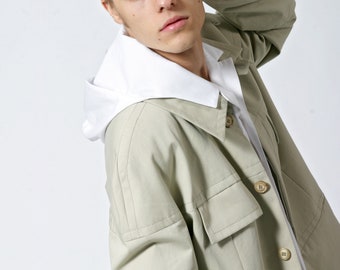 MEN JACKET with overlapping shoulders, concealed closure
