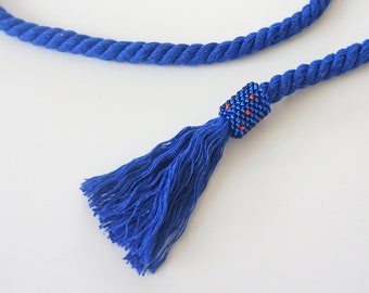 COTTON ROPE BELT with hand-embroidered tassels in various colors