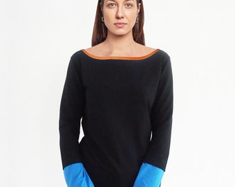 CUSTOM COLOR T-SHIRT with boat neck, women's Top personalized, individual Tee, Longsleeves