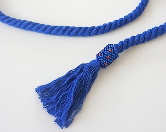 ROPE BELT with hand-embroidered tassels in various colors