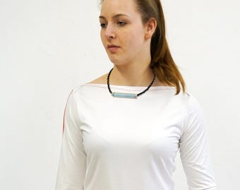 UNICAT Necklace with Vintage spool of thread, beads zylinder & hand-knotted ribbon