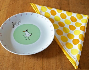 EASTER EGGS place mat, cloth napkin, sustainable gift packaging, wrapping gift sustainably 14x14" 35x35cm white yellow