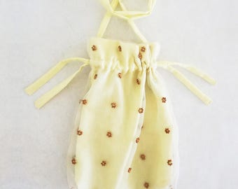 Embroidered beads pouch, silk lace, for wedding, bride bag