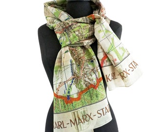 KARL-MARX-STADT scarves, 1960s years map, organic cotton