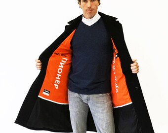MEN WINTER COAT "I read books" black short wool cashmere