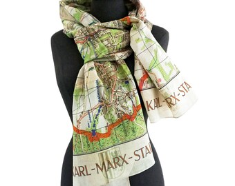 KARL-MARX-STADT Map scarf, G.D.R. 1960 years