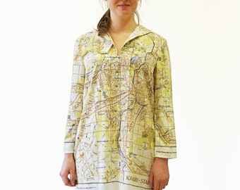 KARL-MARX-STADT blouse with 3/4 sleeves, sailor collar, city map 1960s