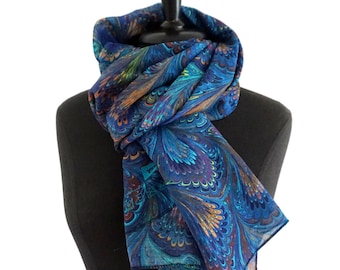 ART-DÉCO SCARVES organic cotton marbling dark blue