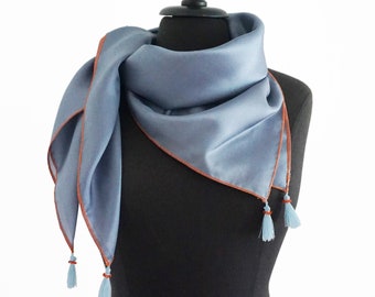 SILK SCARF with TASSELS embroidered with beads