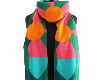 scarf COLOR GREEN organic-cotton in turquoise green orange pink