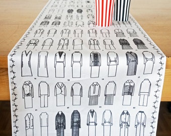 FASHION ILLUSTRATION TABLERUNNER drawings 1960s, organic cotton