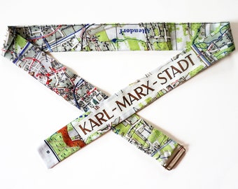 FABRIC BELT from organic cotton, Karl-Marx-Stadt map 1960 years, for binding or with metal buckle