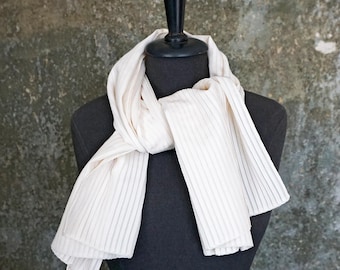 SILK SCARF with three-dimensional stripes ZD structure natural-white cream various width