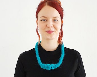 BLUE UPCYCLING NECKLACE handmade turquoise blue