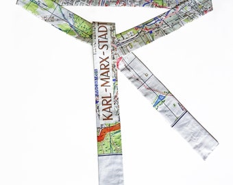 FABRIC BELT from organic cotton, Karl-Marx-Stadt map 1960 years, for binding or with metal buckle